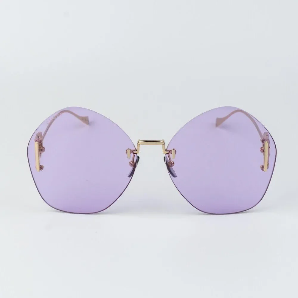 Gucci Women Sunglasses Gold Chain Violet Round GG1203S 001 NEW AUTHENTIC